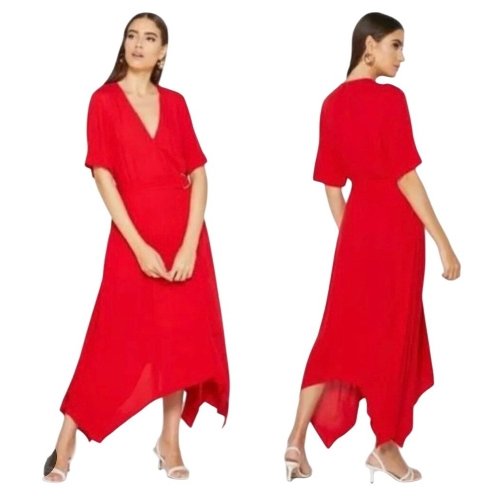 NWT Banana Republic Red Belted Handkerchief Hem Wrap Dress‎ Womens 14 Maxi